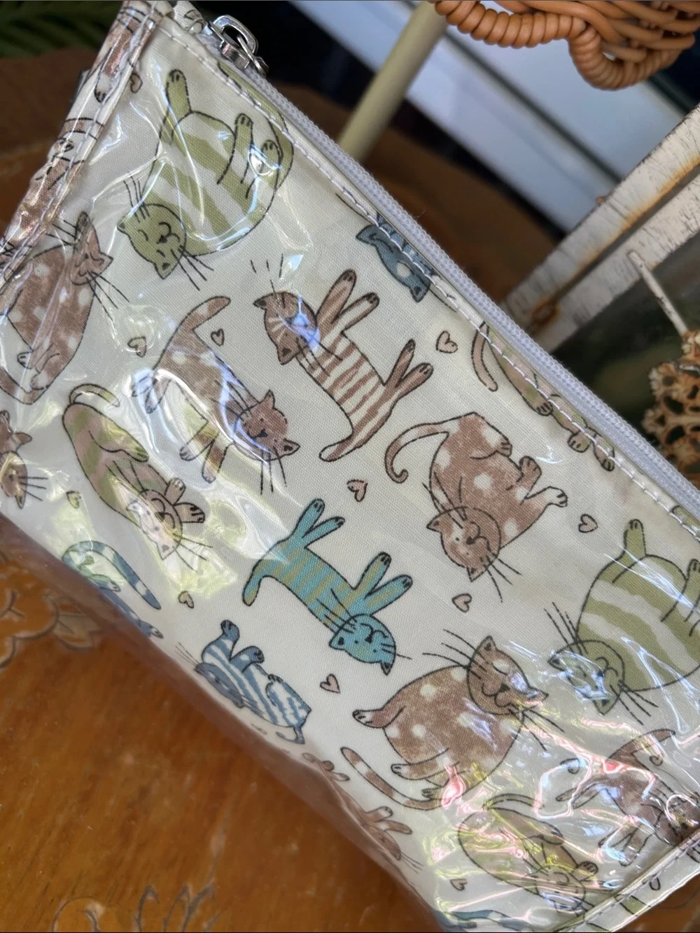 Cat Print Vinyl Cosmetic Bag